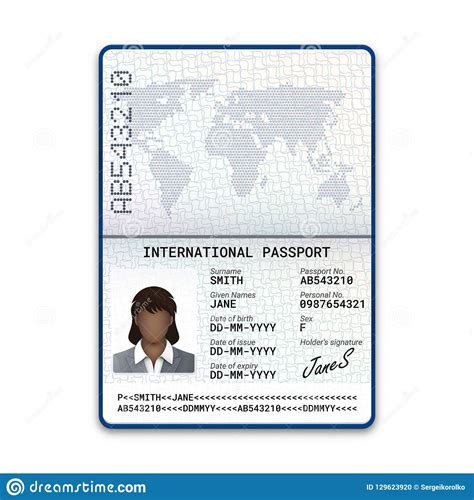 International Female Passport Template With Photo Of A Black Woman Signature And Other Personal