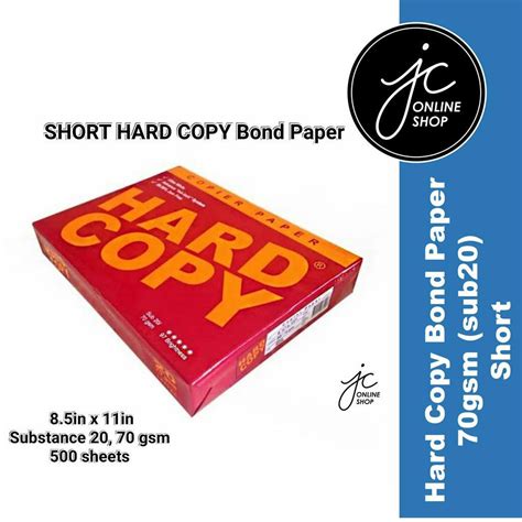 Hard Copy Bond Paper Gsm Substance Pcs Per Ream Short