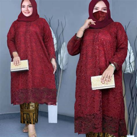 Jual Setelan Kebaya Brukat Tunik Brukat Jumbo Dan Rok Plisket Kebaya