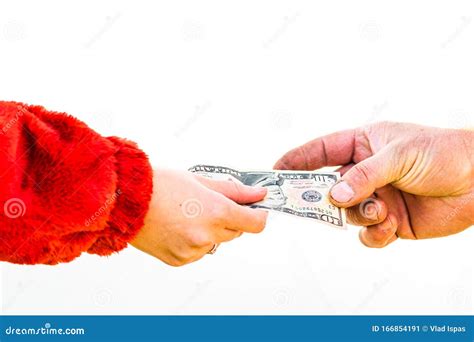 Hand Giving Money Isolated Hard Worked Hand Taking Dollars Money