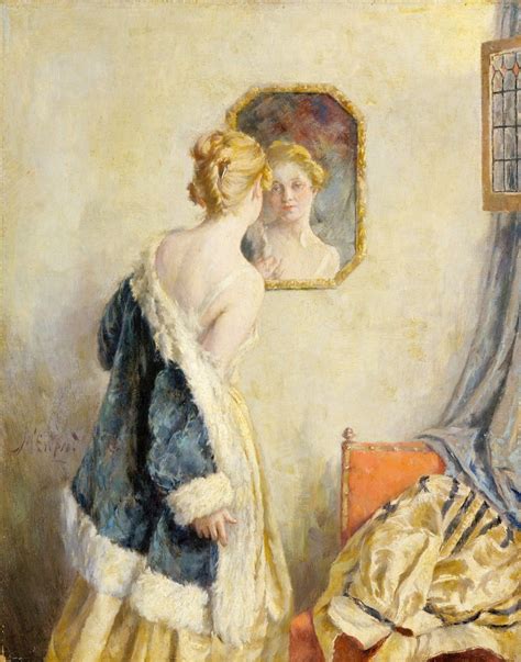 Girl Looking In A Mirror Painting Walter Macewen Oil Paintings