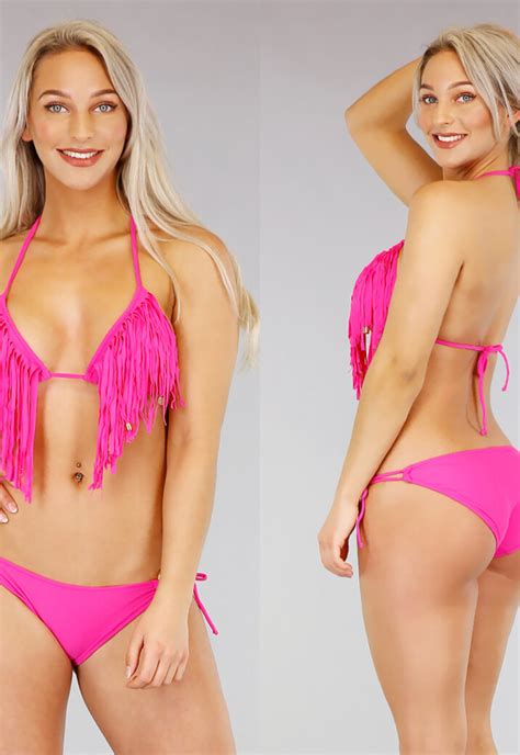 Roze Triangel Halter Bikini Met Franje Uwantisell Nl