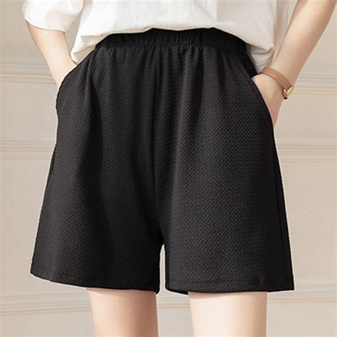 Usmixi Womens Elastic Waist Shorts Casual Solid Knitted Stretchy Cotton Short Pants Summer Loose