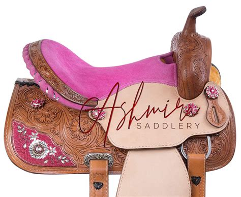 Western Barrel Racing Saddle Pink Crystals Leather Floral Etsy