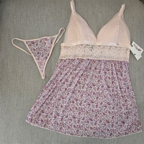 Jessica Simpson Pink Floral Lace Babydoll Lingerie Set Size L NWT EBay