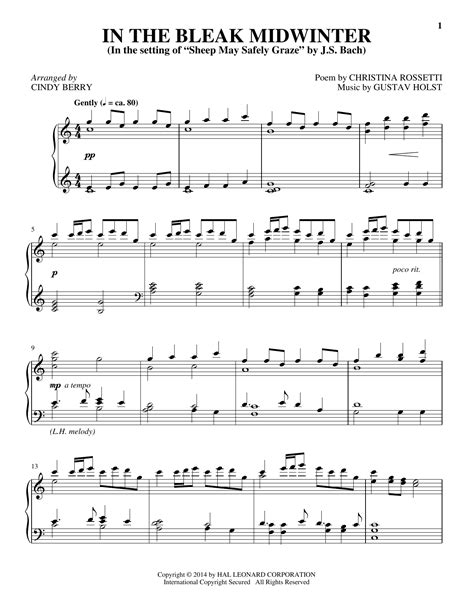 In The Bleak Midwinter By Cindy Berry Sheet Music For Piano Solo At