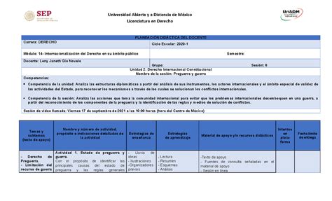 Planeaci N Did Ctica Sesi N Licenciatura En Derecho Planeaci N