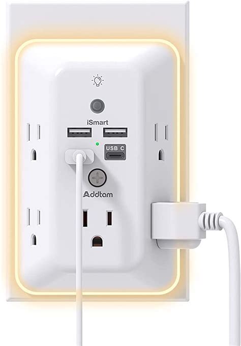 Surge Protector Outlet Extender With Night Light Addtam 5 Outlet