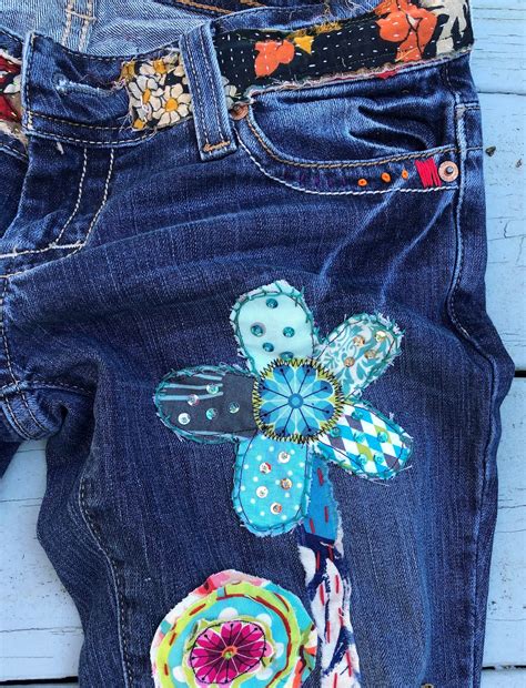 Patchwork Jeans Hippie Boho Denim Patchwork Recycled Retro Etsy