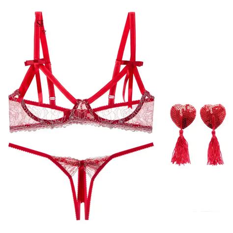 Women Embroidery Flowers Lace Sex Underwear Night Passion Set Sexy