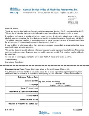 Fillable Online Corrections Correspondence Service Insider Request Form
