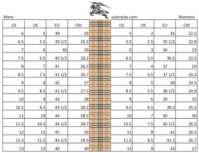 Burberry Shoes Size Chart Conversion - Soleracks