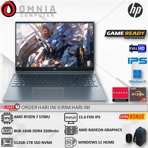 Jual Laptop Gaming Hp Pavilion 15 Amd Ryzen 7 5700u 16GB 1TB Fhd Ips