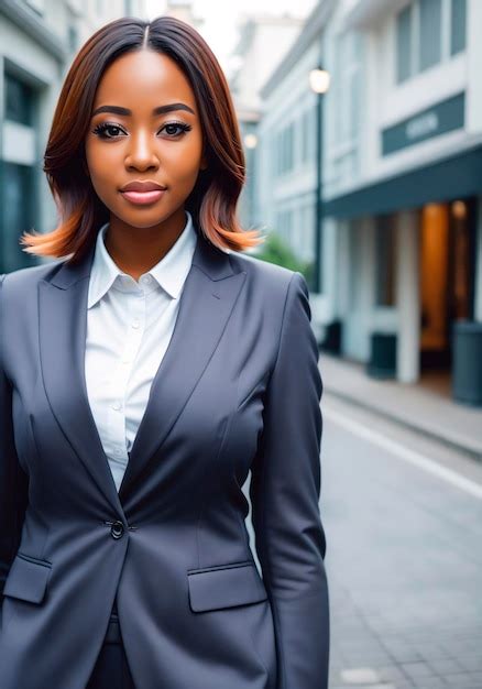 Premium Ai Image Portrait Of A Beautiful Young African American Business Woman Outdoors