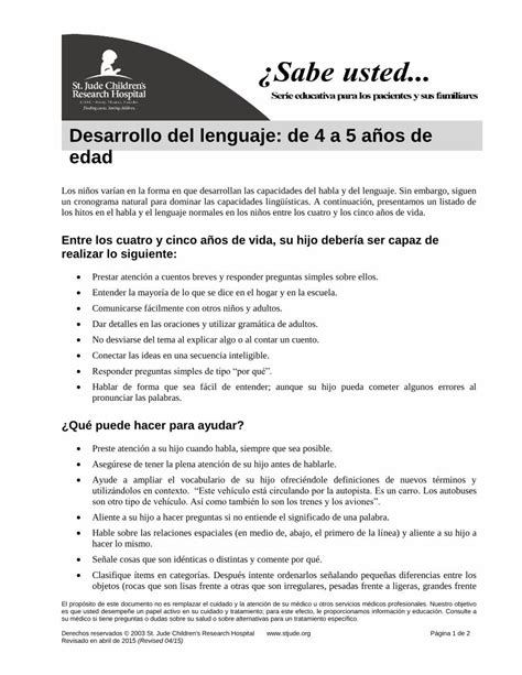 Pdf Desarrollo Del Lenguaje De A A Os De Edad Espa Ol