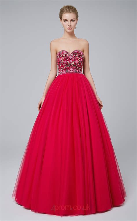 Ball Gown Fuchsia Tulle Sweetheart Neck Long Prom Dresses XH C0025F At