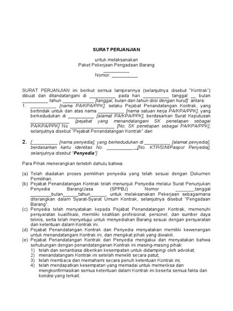 Rancangan Kontrak Tender Pengadaan Barang Pdf