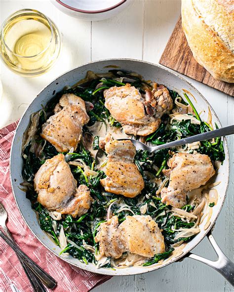 Chicken Thigh Skillet With Spinach Spinach Recipes Healthy Chicken