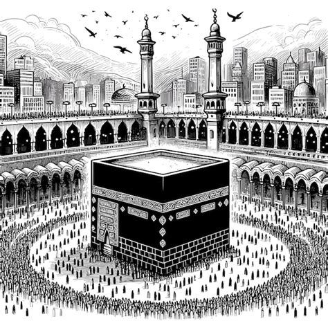 Premium Vector Free Vector Holy Kaaba In Mecca Saudi Arabia Hand