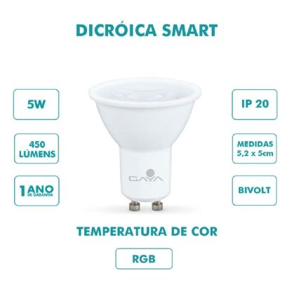 Lampada Led Dicroica Rgb Smart Gu W Bivolt Lm Gaya