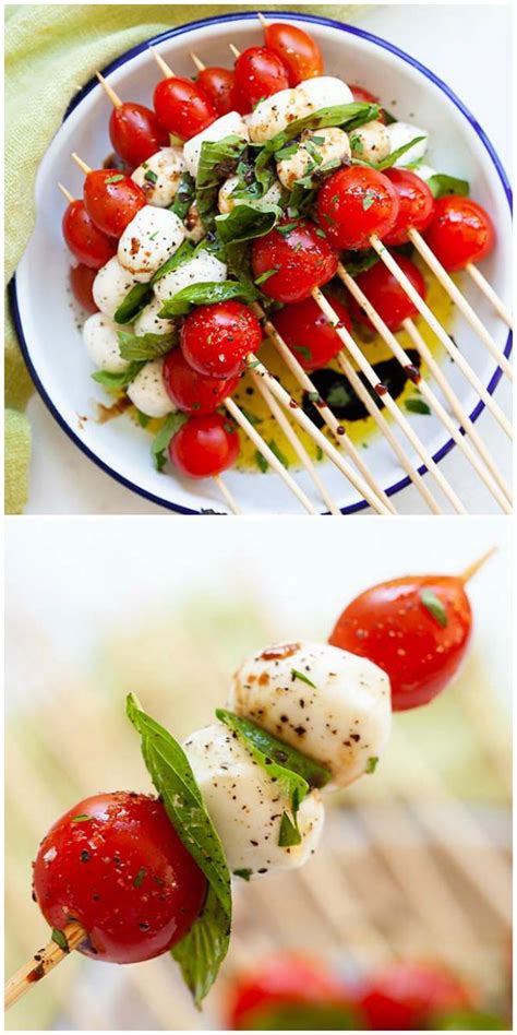 Caprese Skewers With Tomatoes Mozzarella Cheese And Italian Basil So