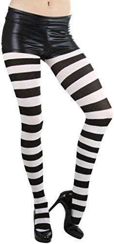 Tobeinstyle Womens Wide Horizontal Contrast Stripe Tights Opaque