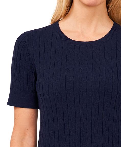 Cece Womens Cotton Cable Knit Short Sleeve Sweater Macys