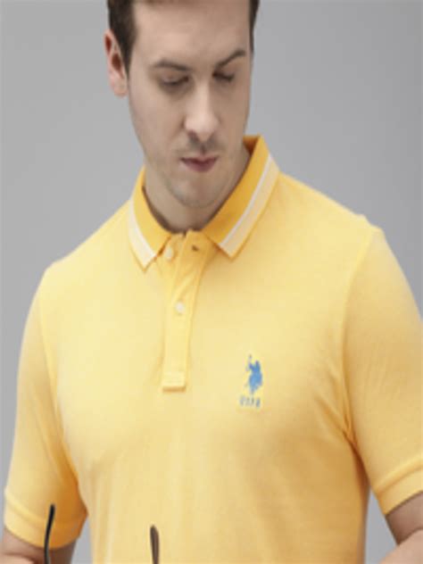 Buy U S Polo Assn Men Yellow Solid Pure Cotton Slim Fit T Shirt