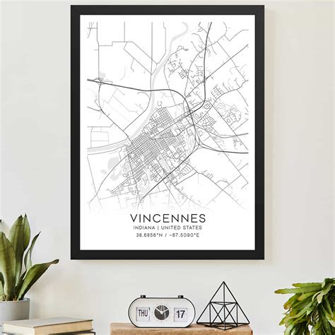 Vincennes Indiana Map Poster, Modern Home Decor Wall Art Print - Custom ...