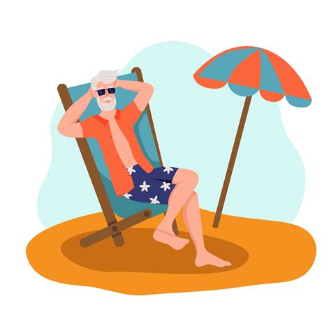 Elderly Man Sunbathing On The Beach The Concept Of Active Old Age Day