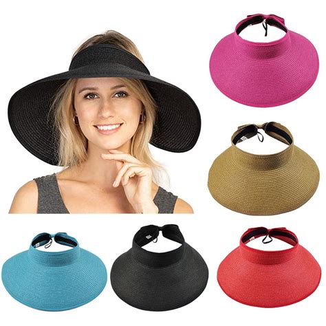 Cheersus Women Sun Visors Foldable Straw Hats Summer Beach Packable Hat Floppy Wide Brim Cap