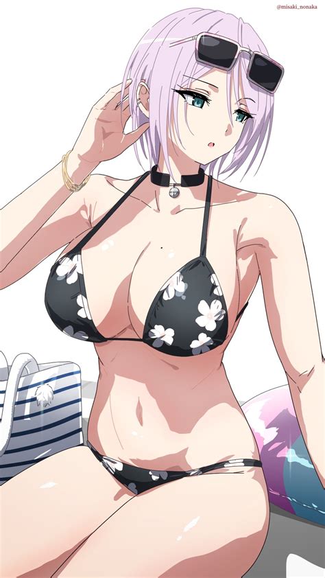 Misaki Nonaka Original Highres 1girl Bag Bare Shoulders Bell Bikini Black Bikini