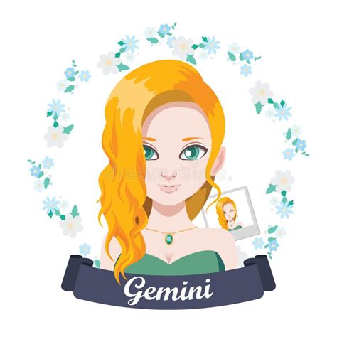 Illustration Of Gemini Astrological Sign As Two Beautiful Girls Zodiac