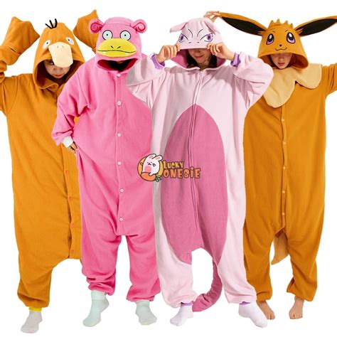 Eevee Psyduck Slowpoke Mewtwo Onesie Pajamas For Adults Simple