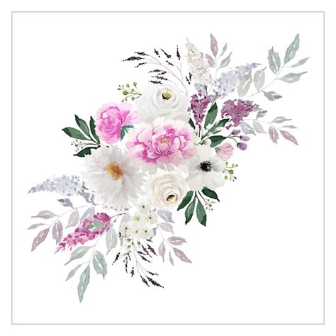 Premium Vector Vintage Light Pink And White Flowers Bouquet With Green Leaves