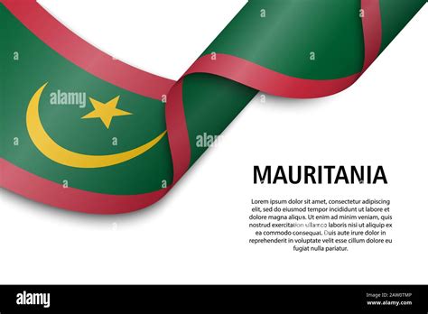 Waving Ribbon Or Banner With Flag Of Mauritania Template For