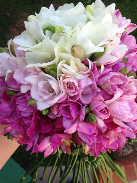 Pink and white freesia ombré hand tied bouquet Freesia bouquet