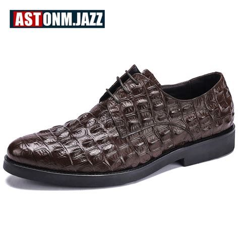 Us6 10 Brand New Crocodile Mens Genuine Leather Oxfords Business Man Lace Up Handmade Dress