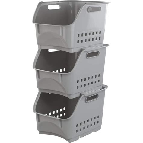 Panier De Rangement Empilable Gris Support De Paniers De Cuisine Pour