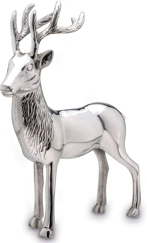 Amazon de Große stehende Aluminium XXL Deko Hirsch Figur silbern