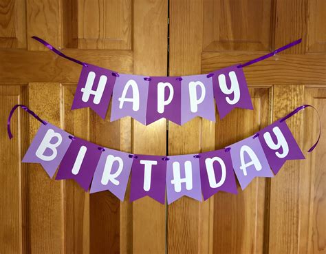 Purple Happy Birthday Banner Birthday Decorations Birthday Etsy