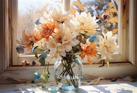 Premium Photo Bouquet Of Flowers In A Glass Vase Still Life Painting