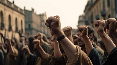 Voces Revolucionarias Que Protestan Contra La Multitud Con Los Pu Os