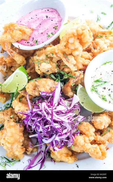 Deep Fried Tempura Seafood Modern Fusion Gourmet Food Cuisine Meal
