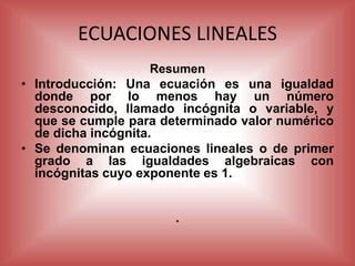 Ecuaciones Lineales PRIMER GRADO RECOPILADO Pptx