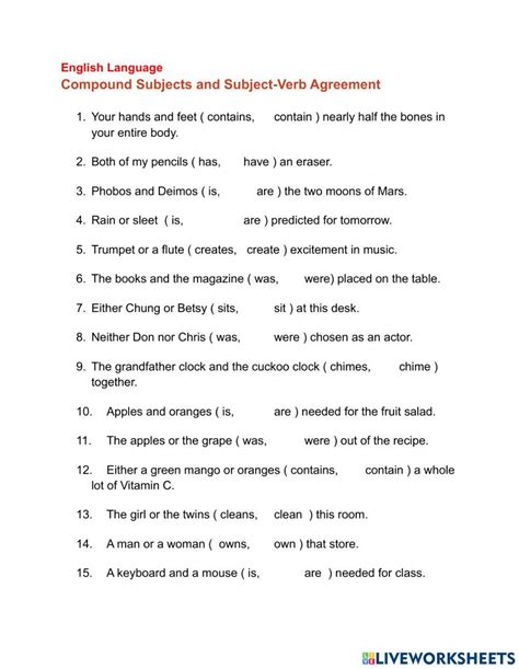 Free Compound Subjects And Verbs Worksheet Download Free Compound