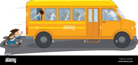 Yellow Bus Moving On Road Vector Illustration Stock Vector Image Art