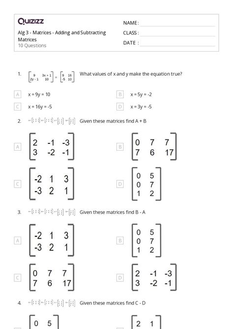 50 Matrices Worksheets For 9th Grade On Quizizz Free Printable