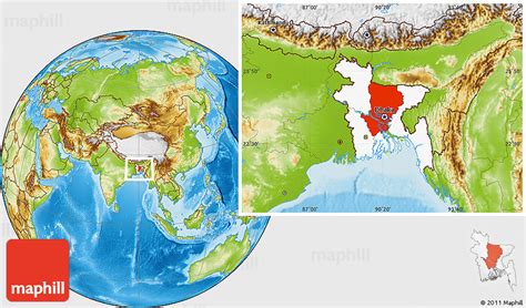 Physical Location Map Of Dhaka Div Highlighted Country