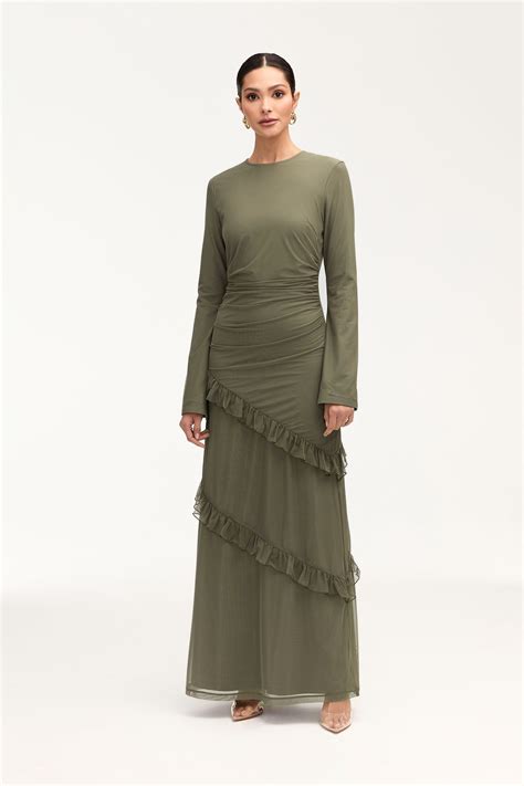 Sabrina Waterfall Maxi Dress Smokey Olive